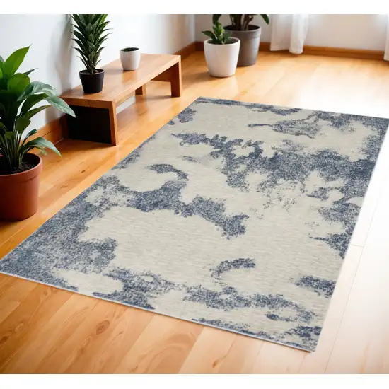 Light Blue and Ivory Abstract Non Skid Area Rug Photo 2