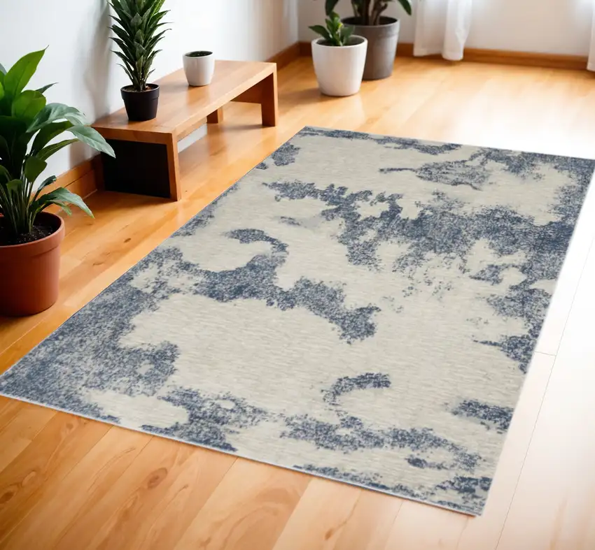 Light Blue and Ivory Abstract Non Skid Area Rug Photo 2