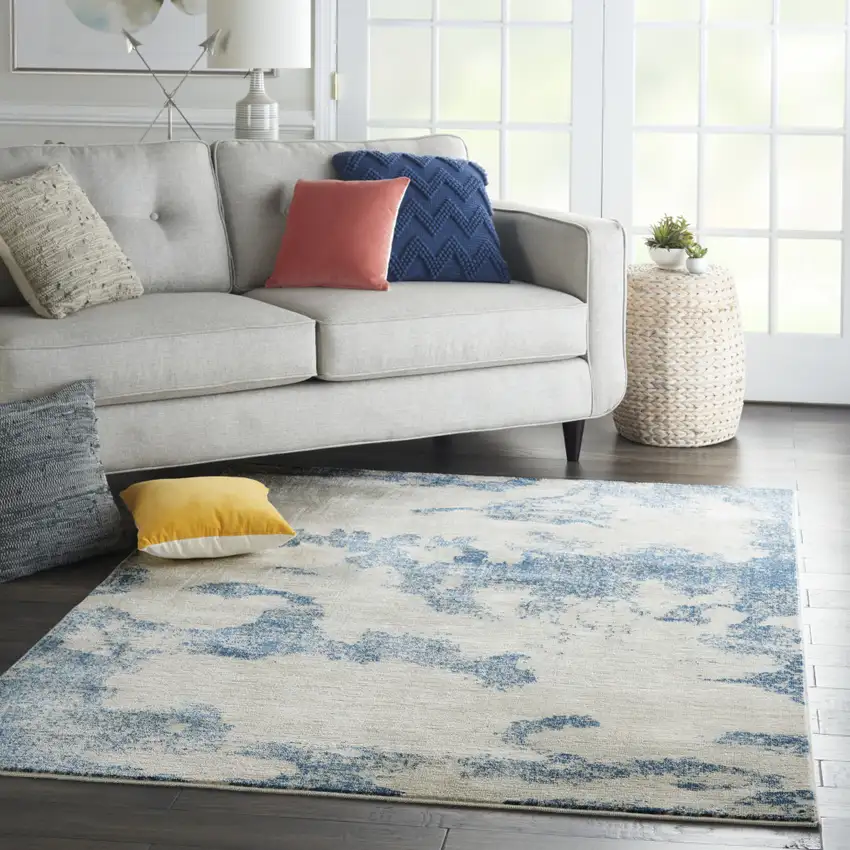Light Blue and Ivory Abstract Non Skid Area Rug Photo 5
