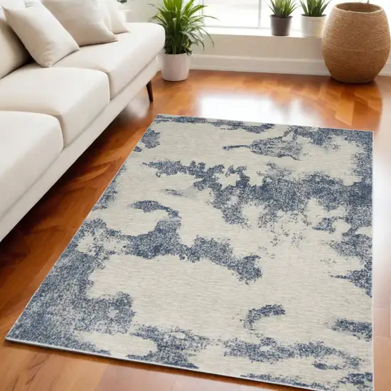 Light Blue and Ivory Abstract Non Skid Area Rug Photo 1