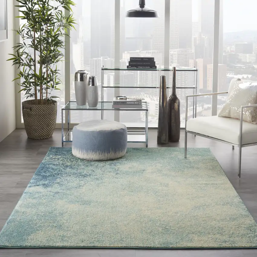 Blue And Ivory Abstract Area Rug Photo 4