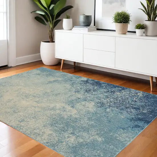 Blue And Ivory Abstract Area Rug Photo 2