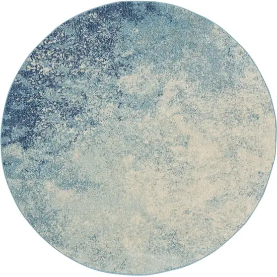 4' Blue And Ivory Abstract Round Rug Photo 4