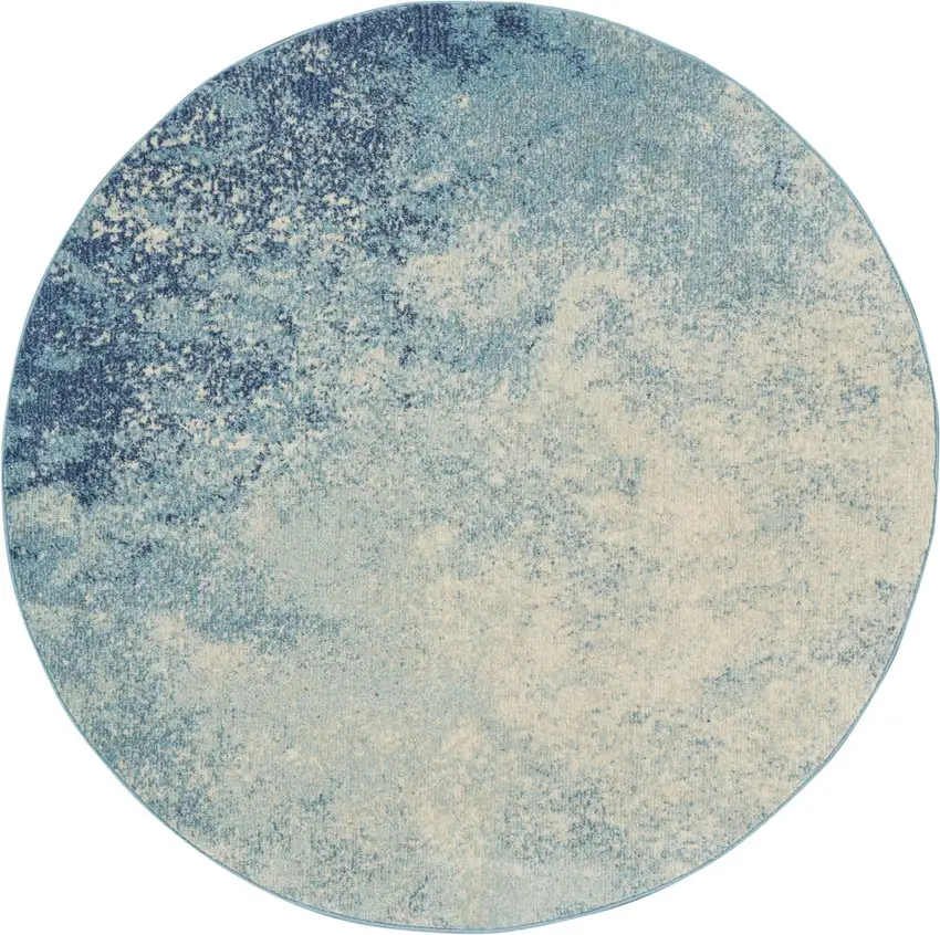 4' Blue And Ivory Abstract Round Rug Photo 4
