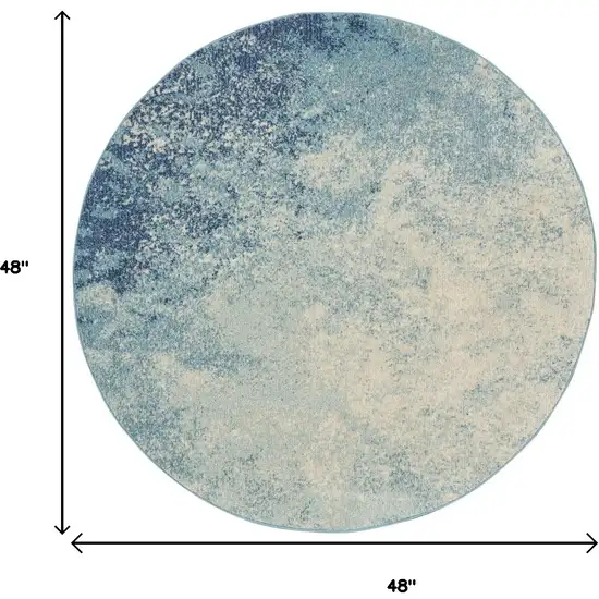 4' Blue And Ivory Abstract Round Rug Photo 7