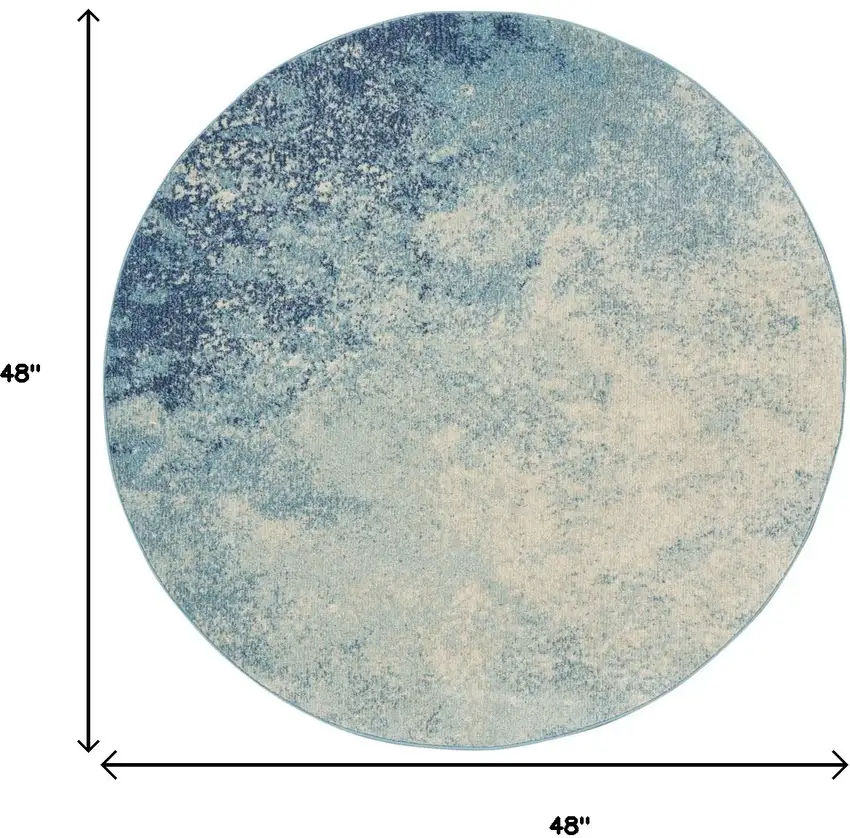 4' Blue And Ivory Abstract Round Rug Photo 7