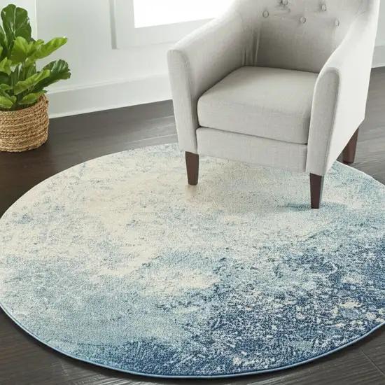 4' Blue And Ivory Abstract Round Rug Photo 2