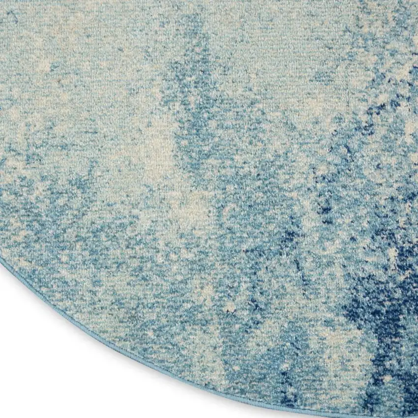 4' Blue And Ivory Abstract Round Rug Photo 7