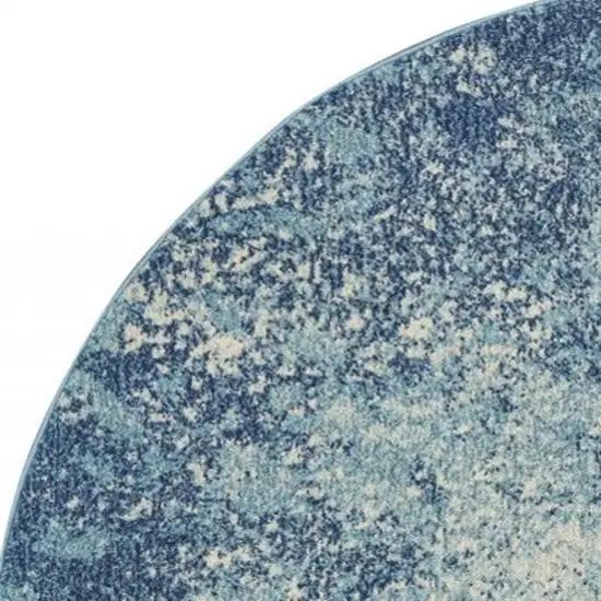4' Blue And Ivory Abstract Round Rug Photo 3