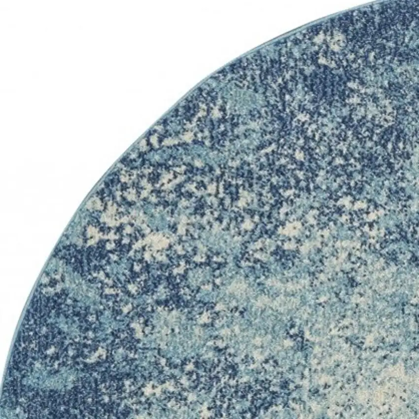 4' Blue And Ivory Abstract Round Rug Photo 3