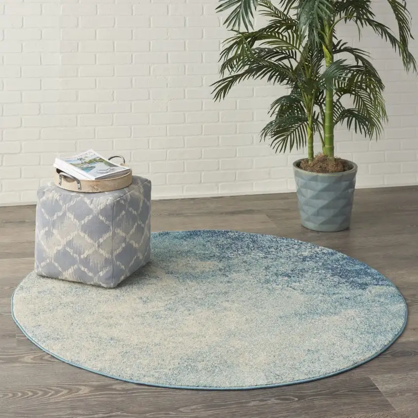 Light Blue and Ivory Abstract Sky Area Rug Photo 7