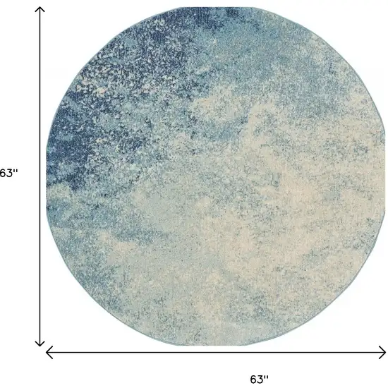 5' Blue And Ivory Abstract Round Rug Photo 6