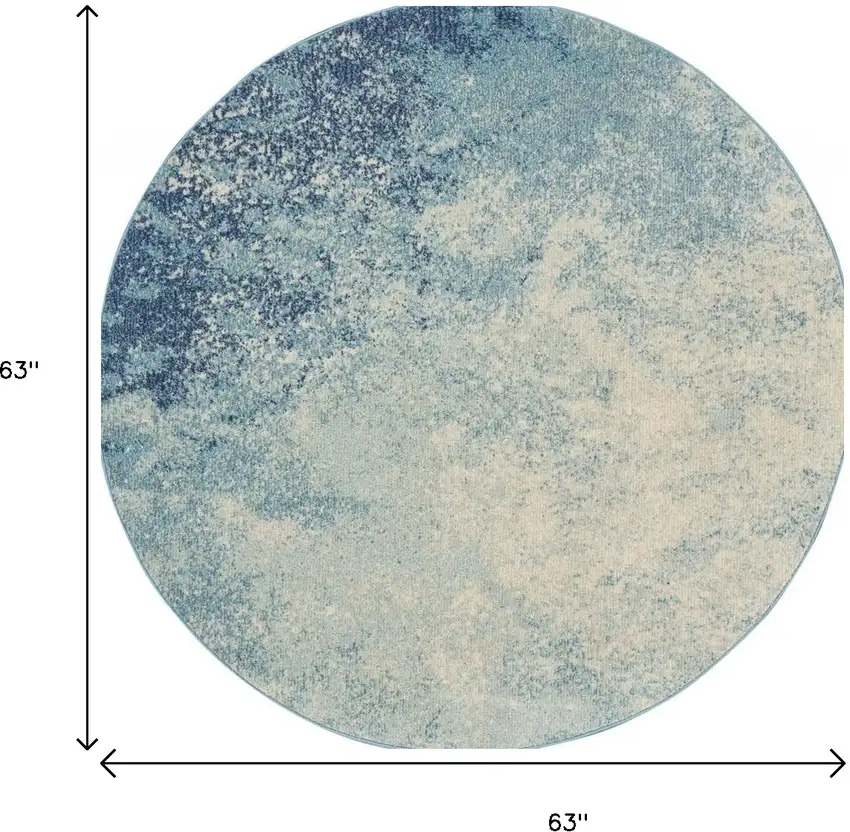 5' Blue And Ivory Abstract Round Rug Photo 6