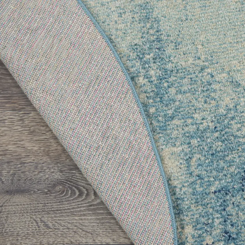 5' Blue And Ivory Abstract Round Rug Photo 7