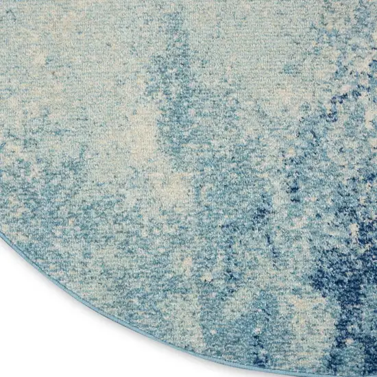 5' Blue And Ivory Abstract Round Rug Photo 7