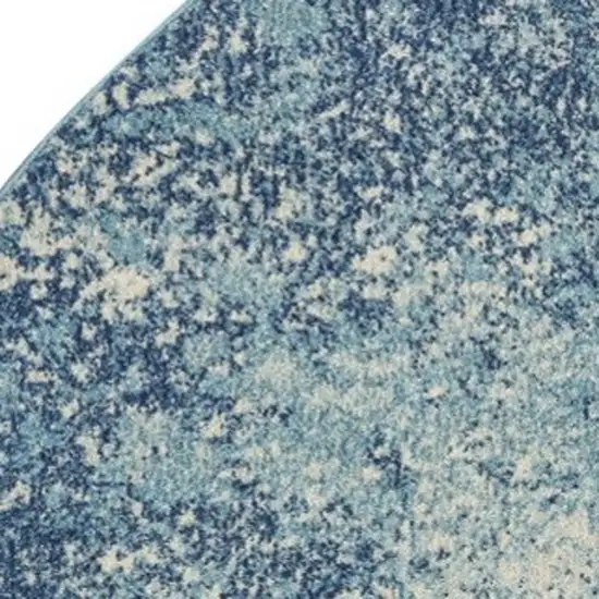5' Blue And Ivory Abstract Round Rug Photo 3