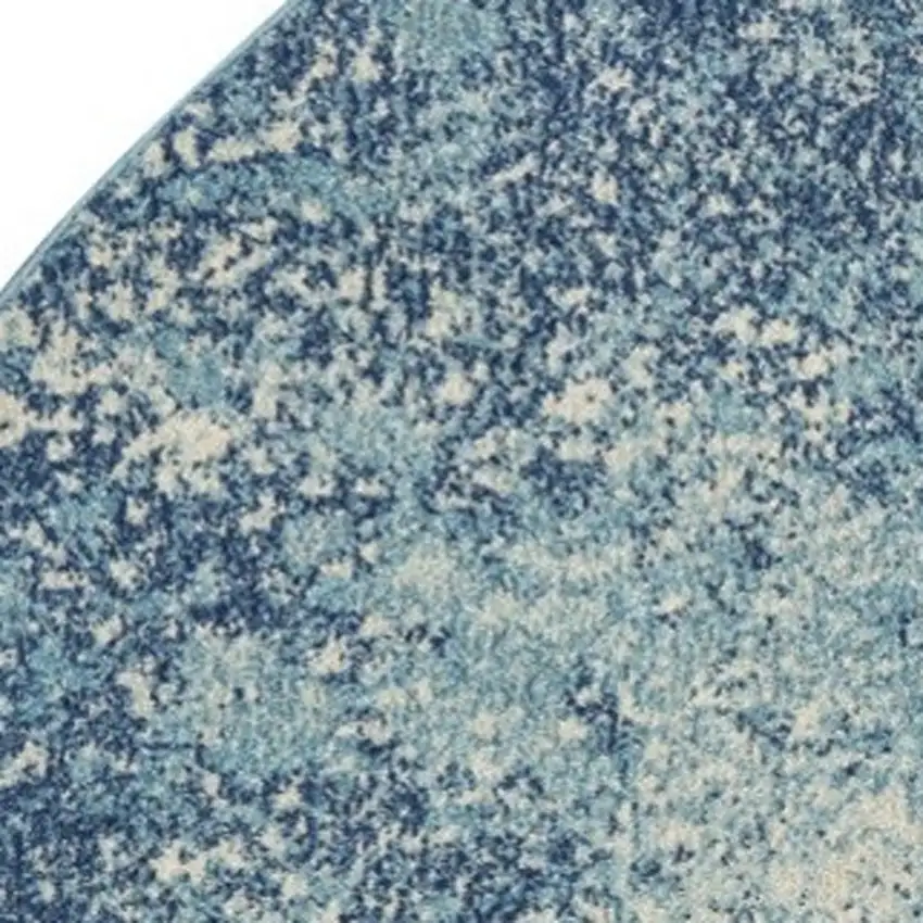 5' Blue And Ivory Abstract Round Rug Photo 3