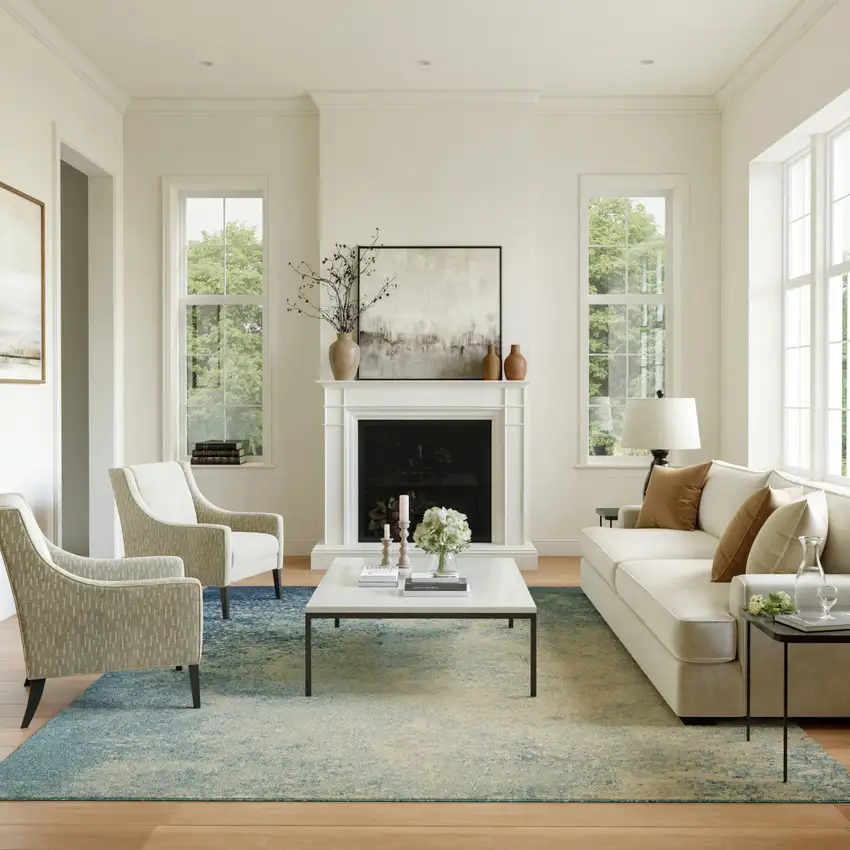 Blue And Ivory Abstract Area Rug Photo 4