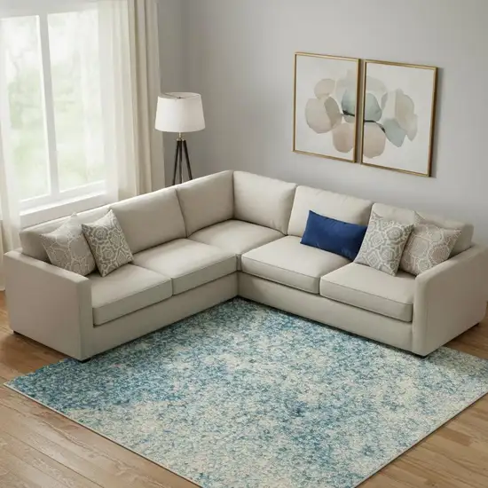 Blue And Ivory Abstract Area Rug Photo 1