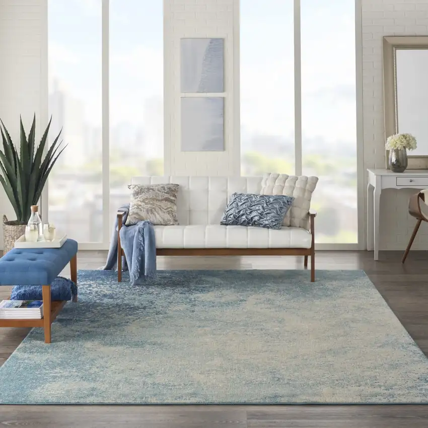 Light Blue and Ivory Abstract Sky Area Rug Photo 4
