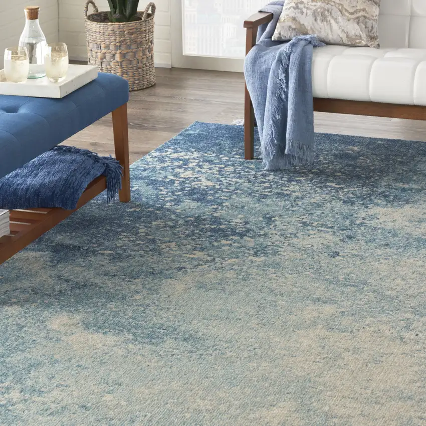 Blue And Ivory Abstract Area Rug Photo 5