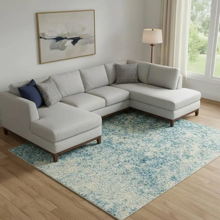 Blue And Ivory Abstract Area Rug Photo 1