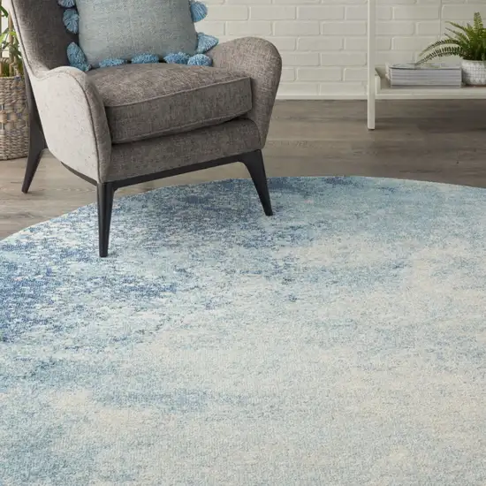 8' Blue And Ivory Abstract Round Rug Photo 7