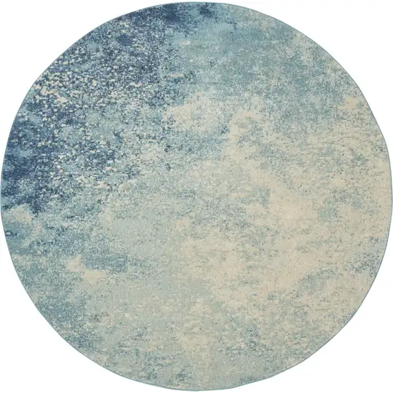 8' Blue And Ivory Abstract Round Rug Photo 5