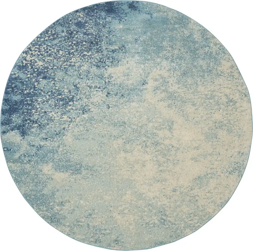 8' Blue And Ivory Abstract Round Rug Photo 5