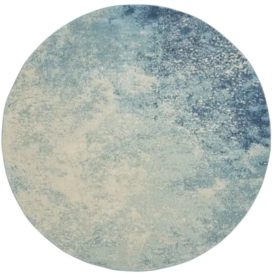 8' Blue And Ivory Abstract Round Rug Photo 2