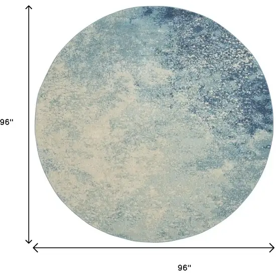 8' Blue And Ivory Abstract Round Rug Photo 8