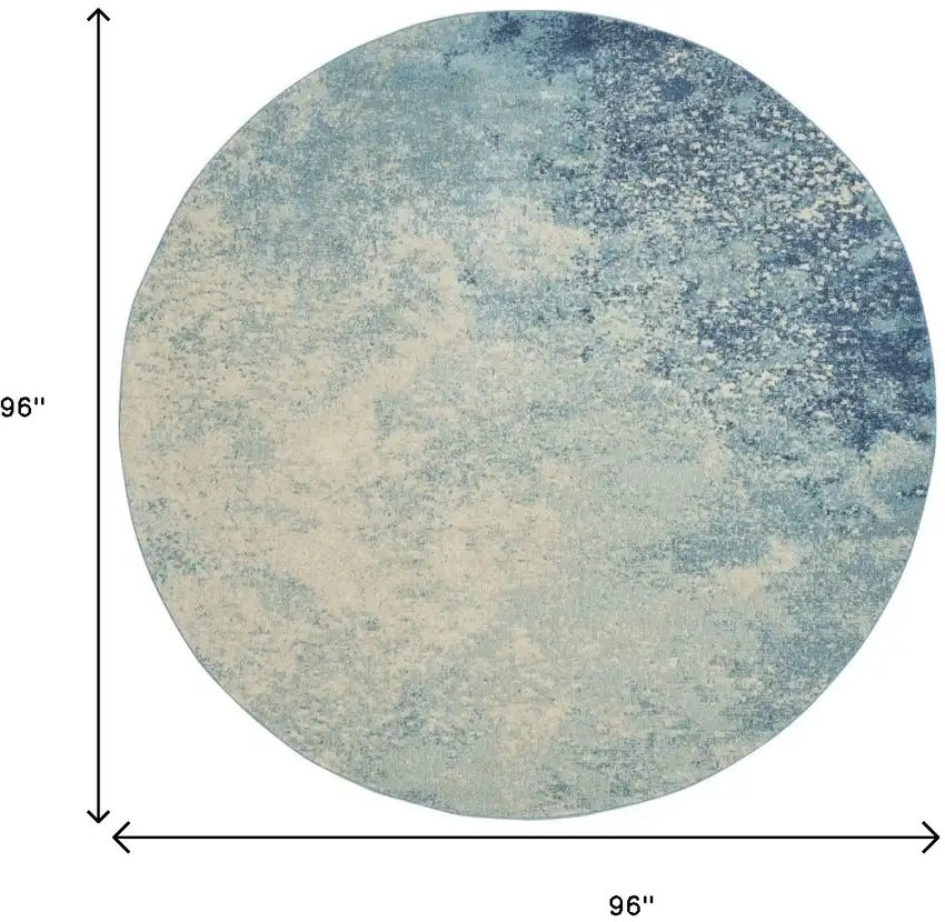 8' Blue And Ivory Abstract Round Rug Photo 8