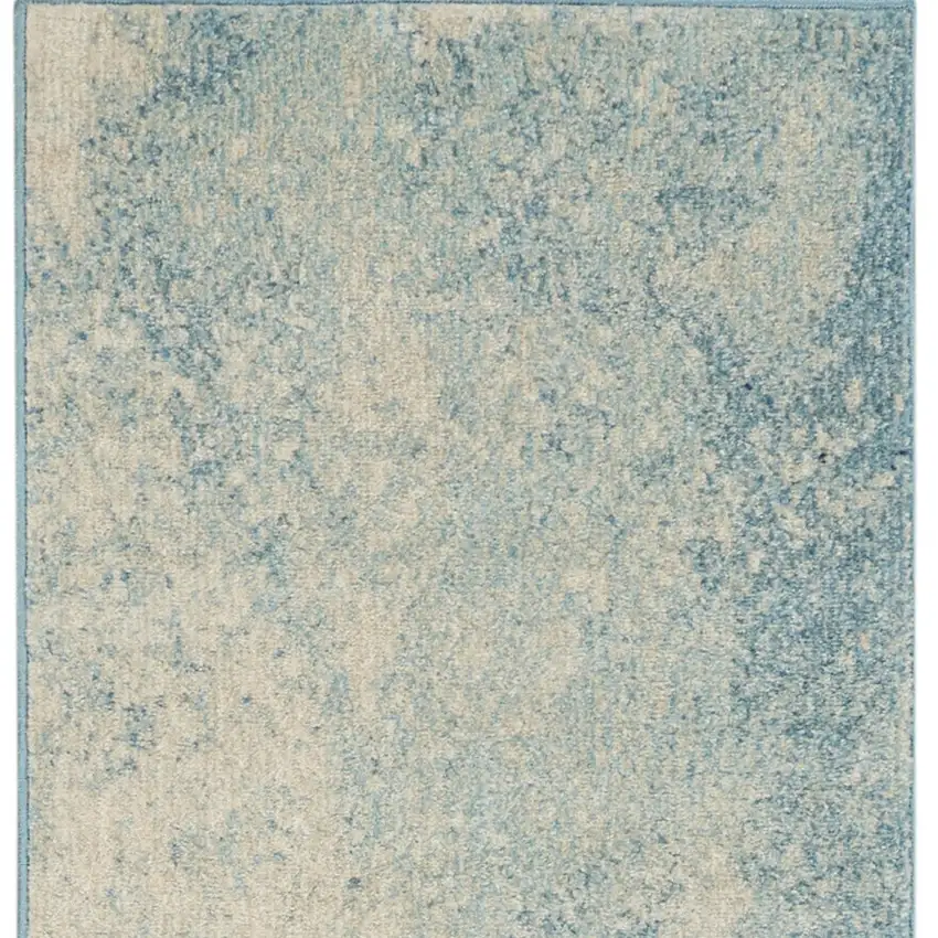 8' Blue And Ivory Abstract Runner Rug Photo 6