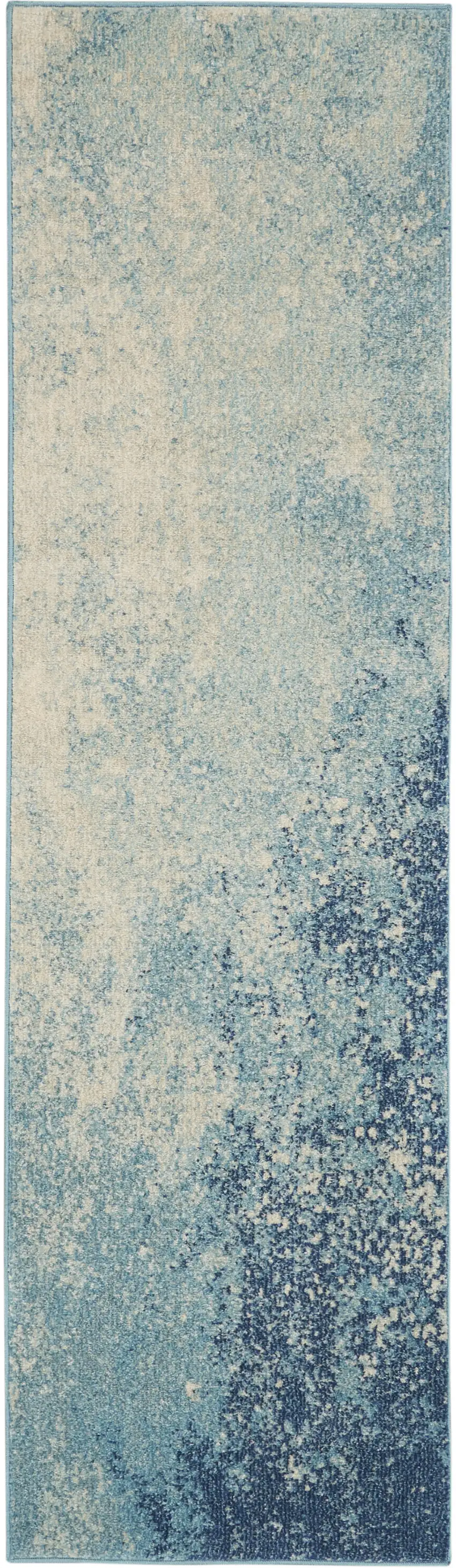 8' Ivory And Blue Abstract Power Loom Runner Rug Photo 8