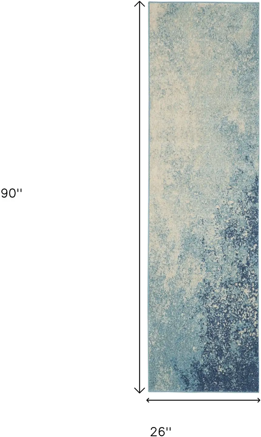 8' Blue And Ivory Abstract Runner Rug Photo 3