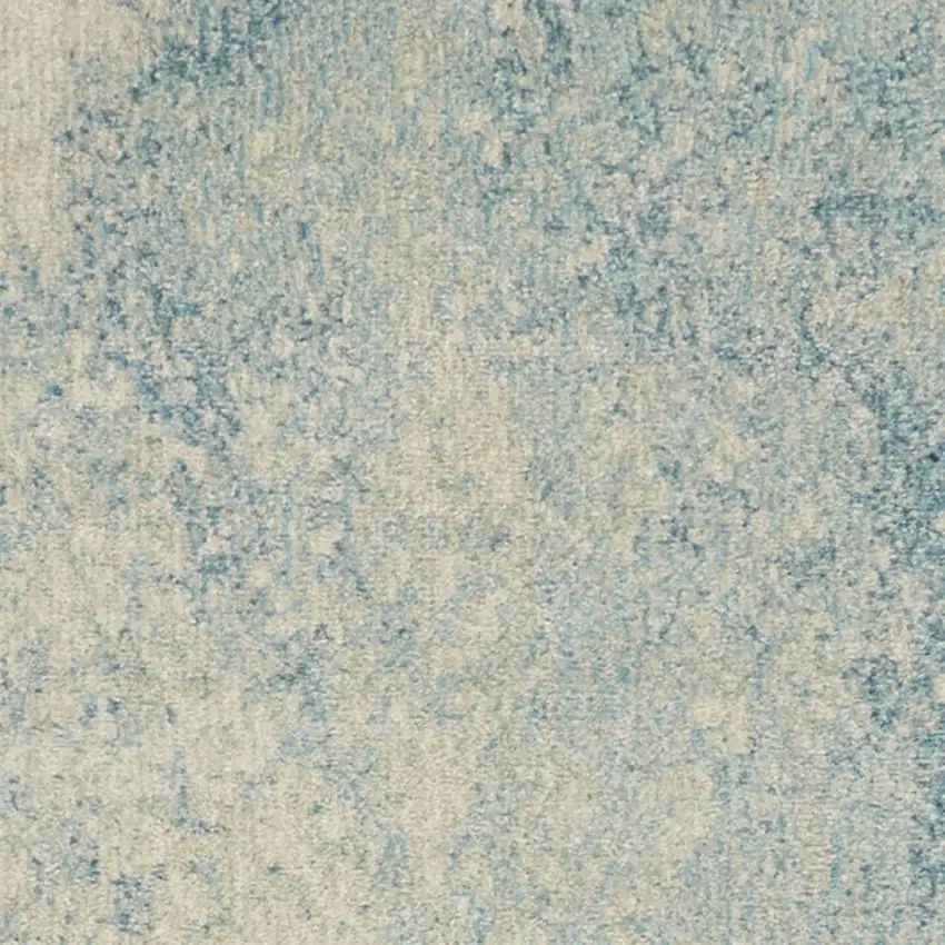 8' Blue And Ivory Abstract Runner Rug Photo 9