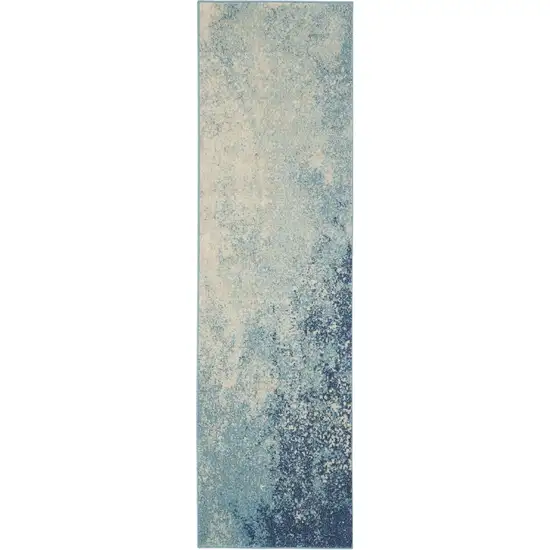 8' Blue And Ivory Abstract Runner Rug Photo 9