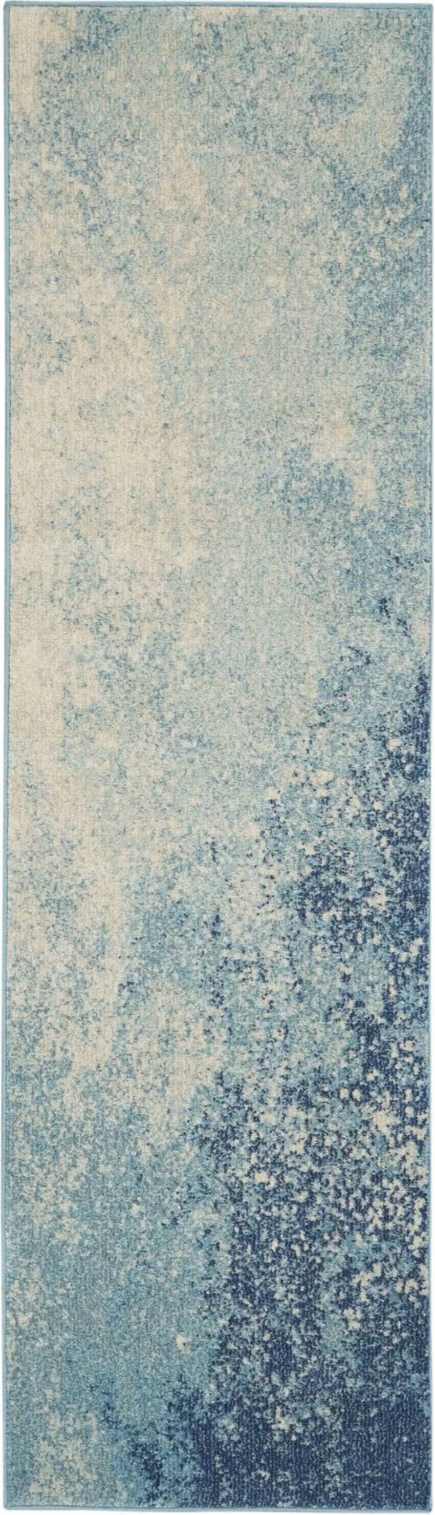 8' Blue And Ivory Abstract Runner Rug Photo 9