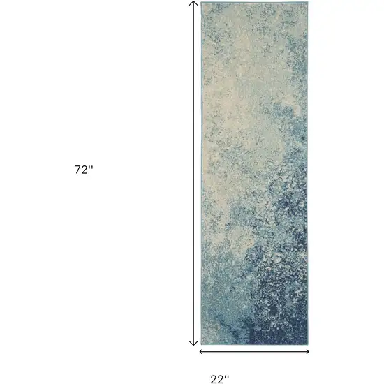 6' Blue And Ivory Abstract Runner Rug Photo 8