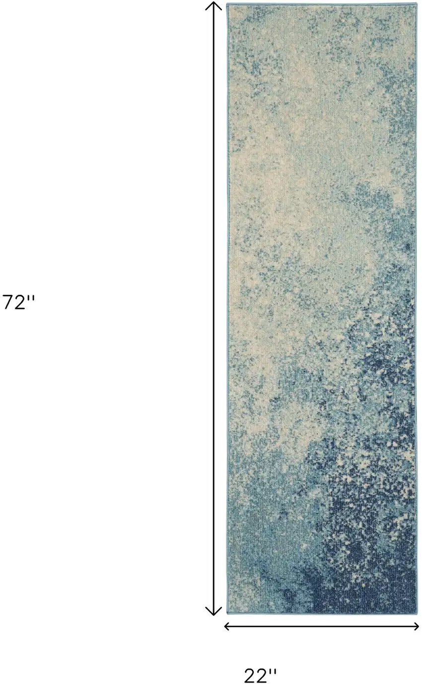 6' Blue And Ivory Abstract Runner Rug Photo 8