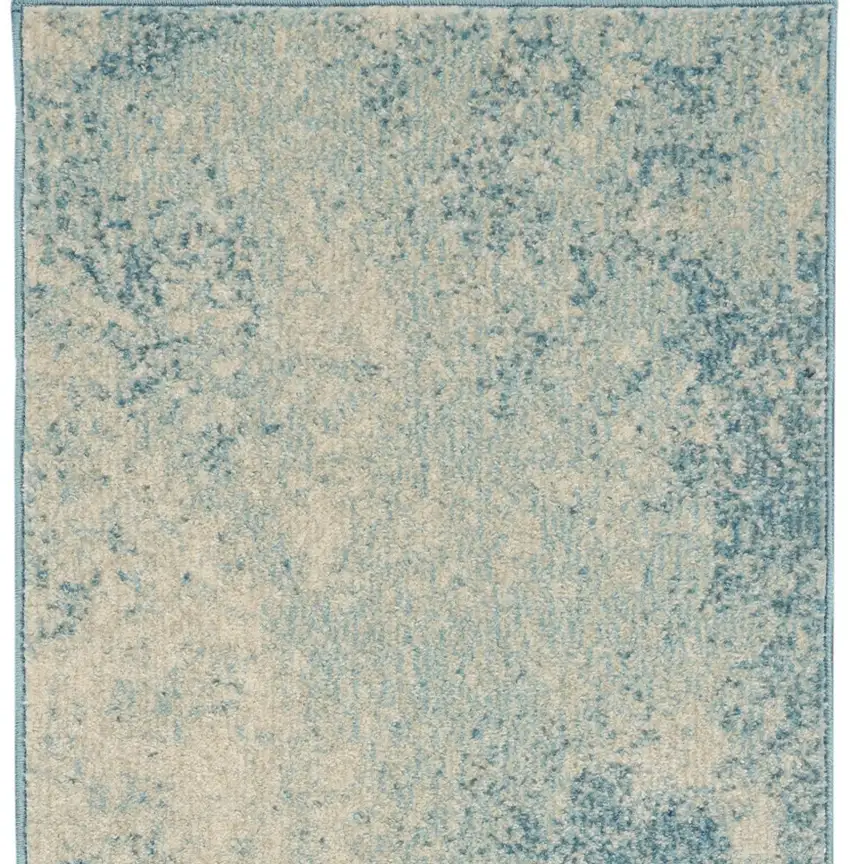 6' Blue And Ivory Abstract Runner Rug Photo 4