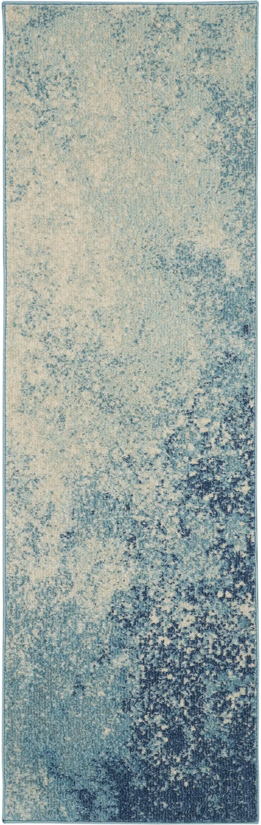 6' Blue And Ivory Abstract Runner Rug Photo 1