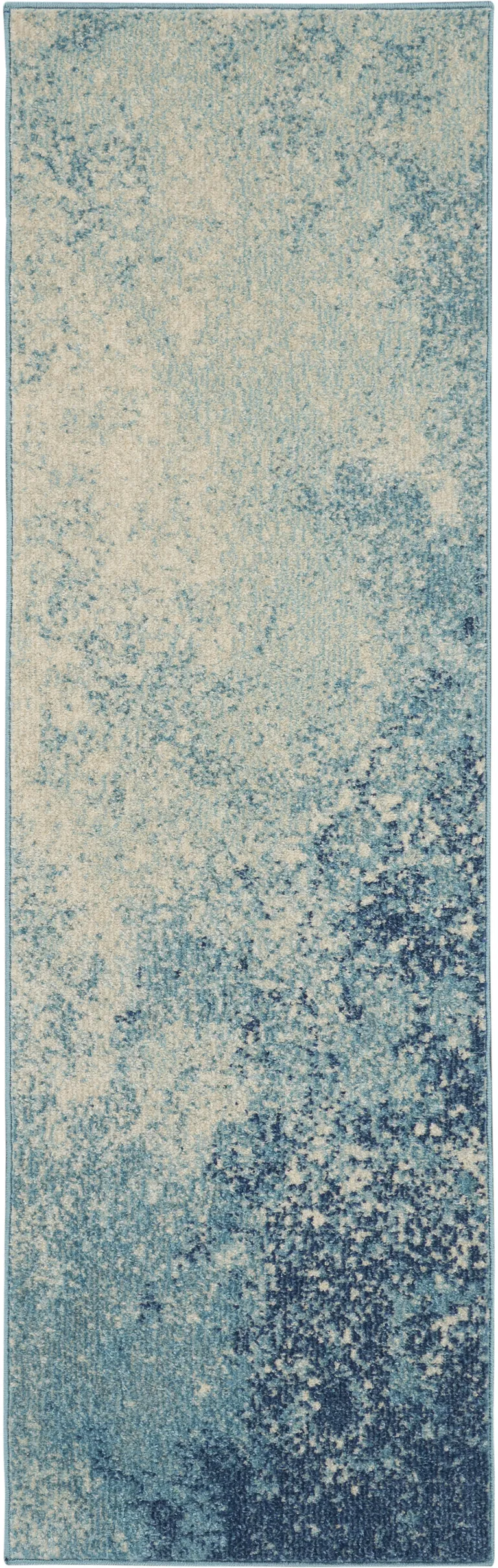 Light Blue and Ivory Abstract Sky Runner Rug Photo 4