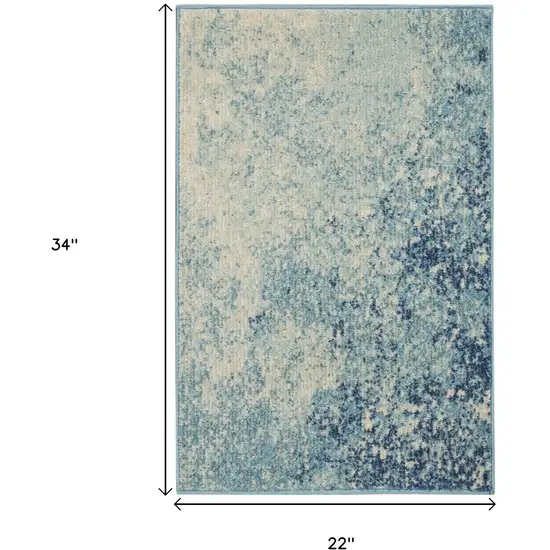 Blue And Ivory Abstract Area Rug Photo 3