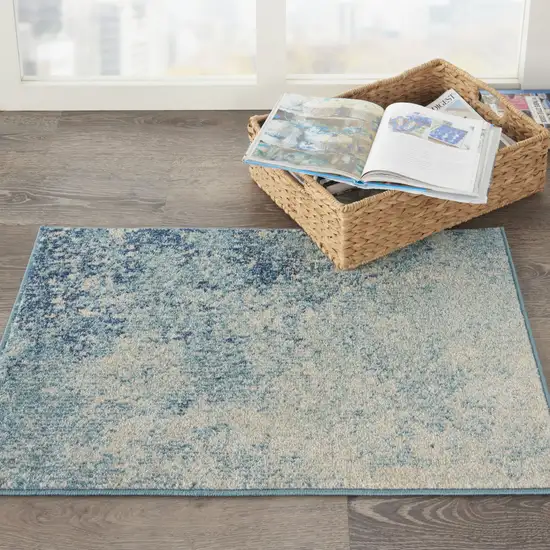 Blue And Ivory Abstract Area Rug Photo 5