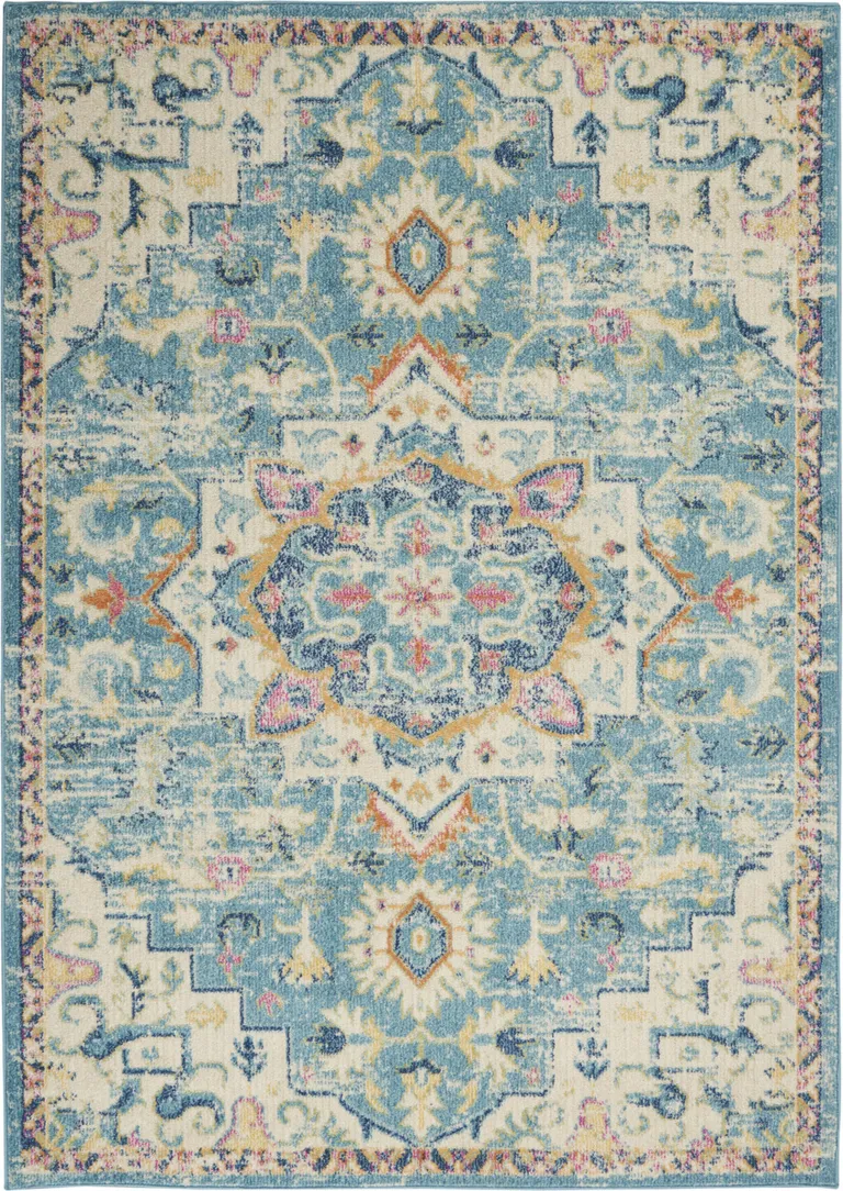 Light Blue and Ivory Distressed Area Rug Photo 5