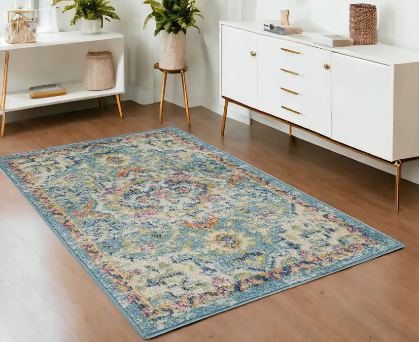 Blue And Ivory Dhurrie Area Rug Photo 1
