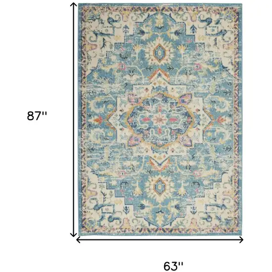 Ivory And Blue Oriental Distressed Area Rug Photo 6