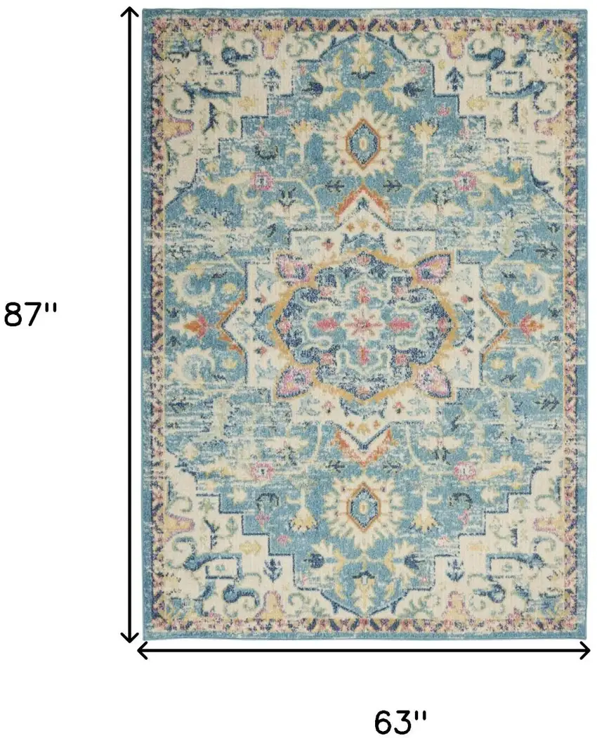 Ivory And Blue Oriental Distressed Area Rug Photo 6