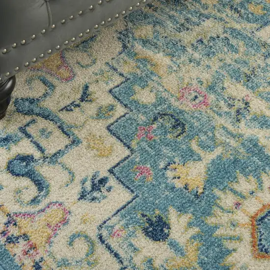 Ivory And Blue Oriental Distressed Area Rug Photo 3